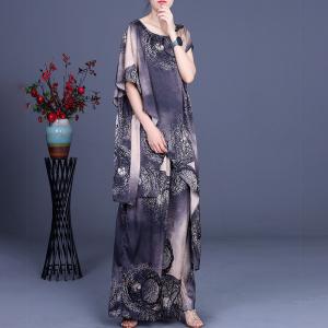 Asymmetrical Dotted Printed Long Tunic with Silk Palazzo Pants