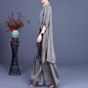 Drawstring Waist Asymmetrical Tunic with Loose Wide Leg Pants