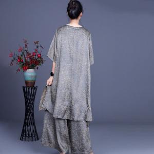 Drawstring Waist Asymmetrical Tunic with Loose Wide Leg Pants