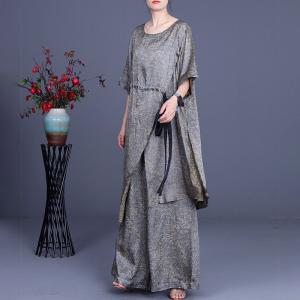 Drawstring Waist Asymmetrical Tunic with Loose Wide Leg Pants