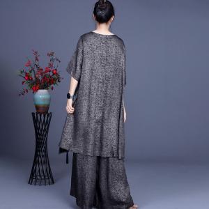 Drawstring Waist Asymmetrical Tunic with Loose Wide Leg Pants