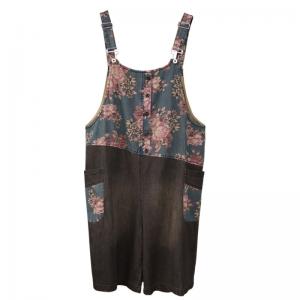 Summer Printed Overall Shorts Denim Wide Leg Dungarees