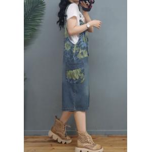 Summer Printed Overall Shorts Denim Wide Leg Dungarees