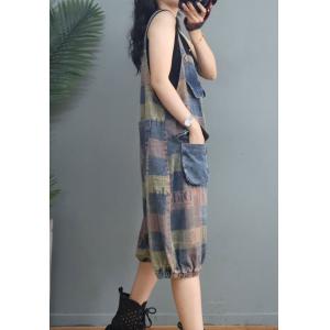 Beach Fashion Colorful Plaid Overalls Flap Pockets Gingham Shorts