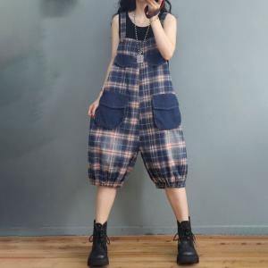 Beach Fashion Colorful Plaid Overalls Flap Pockets Gingham Shorts