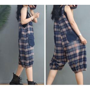 Beach Fashion Colorful Plaid Overalls Flap Pockets Gingham Shorts