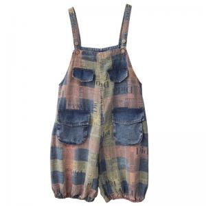 Beach Fashion Colorful Plaid Overalls Flap Pockets Gingham Shorts