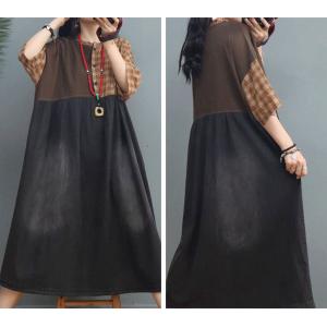 High-Waist Loose Denim Dress Outfits Stone Wash Checker Dress