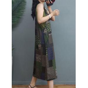 Floral Prints Floral Loose Overall Dress Cotton Linen Beach Frock