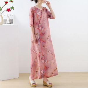 Chinese Buttons Ramie Vacation Dress Loose-Fit Cheongsam Dress