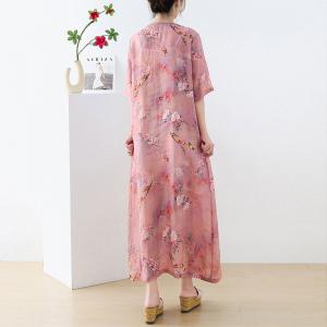 Chinese Buttons Ramie Vacation Dress Loose-Fit Cheongsam Dress