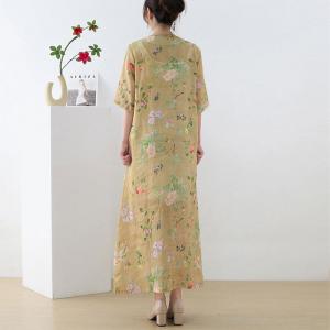 Chinese Buttons Ramie Vacation Dress Loose-Fit Cheongsam Dress