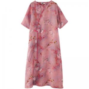 Chinese Buttons Ramie Vacation Dress Loose-Fit Cheongsam Dress