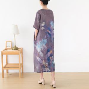 Chinese Style Thigh Slit Cheongsam Ramie Loose Midi Dress