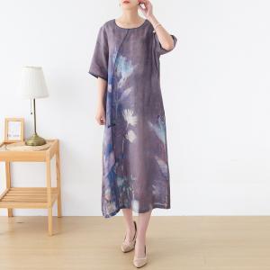 Chinese Style Thigh Slit Cheongsam Ramie Loose Midi Dress