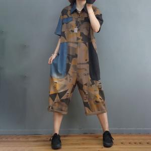 Contrast-Colored Pockets Camo Jumpsuits Plus Size Jean Coveralls
