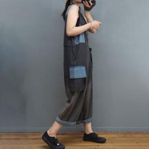 Big Flap Pockets Vest Jumpsuits Light Denim Front Tied Jumpsuits