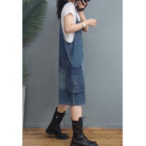 Beach Style Copped Wide Leg Overalls Stone Wash Gardening Clothes