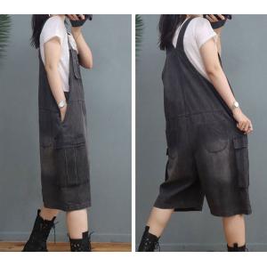 Beach Style Copped Wide Leg Overalls Stone Wash Gardening Clothes