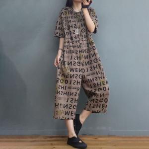 Funny Cartoon Loose Hooded Jumpsuits Half Sleeves Letter Cotton Pants