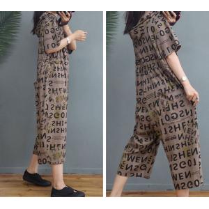 Funny Cartoon Loose Hooded Jumpsuits Half Sleeves Letter Cotton Pants