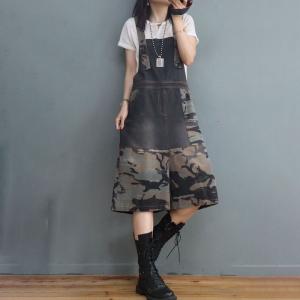 Casual Baggy Camo Overall Shorts Adjustable Straps Wide Leg Jorts