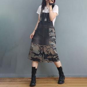 Casual Baggy Camo Overall Shorts Adjustable Straps Wide Leg Jorts