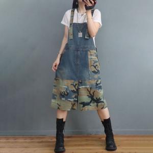 Casual Baggy Camo Overall Shorts Adjustable Straps Wide Leg Jorts