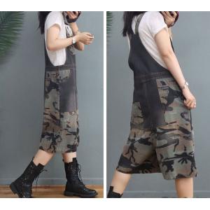 Casual Baggy Camo Overall Shorts Adjustable Straps Wide Leg Jorts