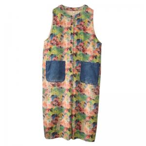 Tropical Printed Sleeveless Jumpsuits Plus Size Denim Cropped Pants