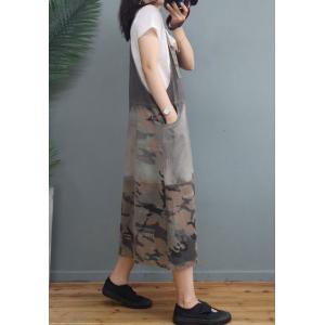 Street Style Camo Overall Dress Denim Plaid Dress