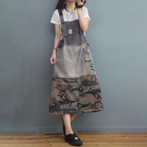 Street Style Camo Overall Dress Denim Plaid Dress