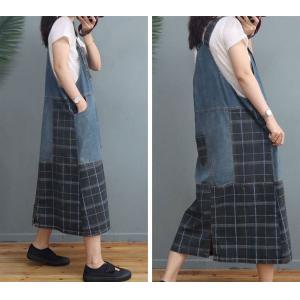 Street Style Camo Overall Dress Denim Plaid Dress