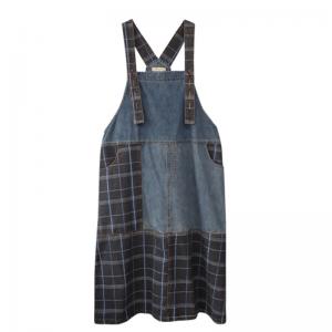 Street Style Camo Overall Dress Denim Plaid Dress