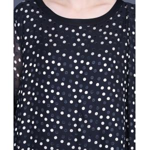 Silky Small Dotted Dress Loose Black Mid-Calf Dress