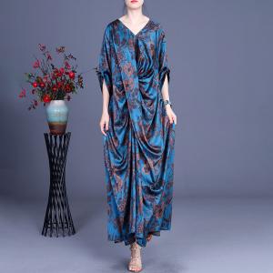 Modest Fashion Blue Maxi Dress Front Draped Church Outfits