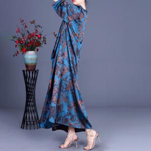 Modest Fashion Blue Maxi Dress Front Draped Church Outfits