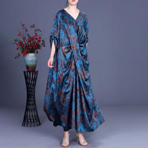 Modest Fashion Blue Maxi Dress Front Draped Church Outfits