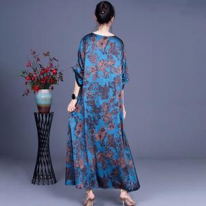 Modest Fashion Blue Maxi Dress Front Draped Church Outfits