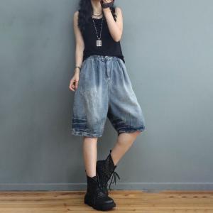 Summer Beach Denim Jorts Stone Wash Bermuda Shorts for Women