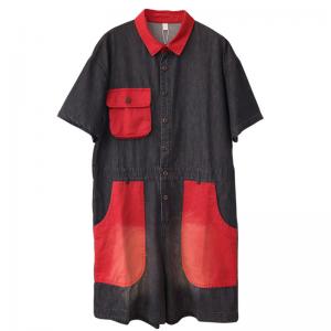 Trendy Pockets Wide Leg Jumpsuits Denim Short Coveralls