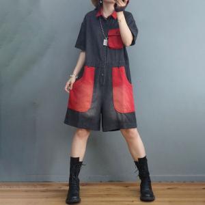 Trendy Pockets Wide Leg Jumpsuits Denim Short Coveralls