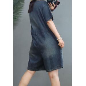 Trendy Pockets Wide Leg Jumpsuits Denim Short Coveralls