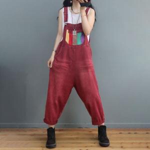 Colorful Pockets Baggy 90s Overalls Plain Korean Dungarees