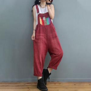 Colorful Pockets Baggy 90s Overalls Plain Korean Dungarees