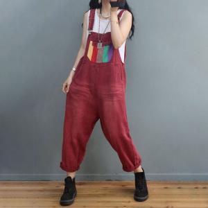 Colorful Pockets Baggy 90s Overalls Plain Korean Dungarees