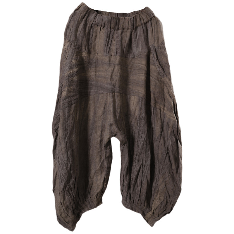 Low Crotch Linen Cropped Pants Plain Cozy Ankle Pants in Khaki Dark ...