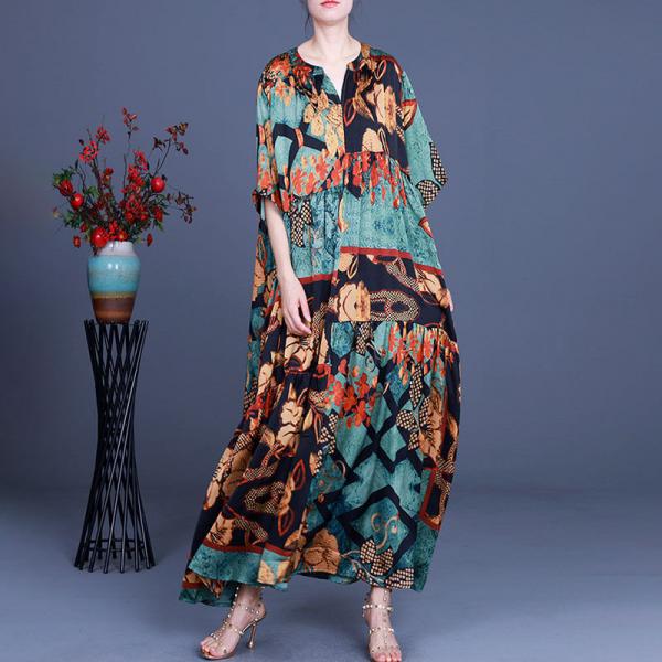 Leaf and Flowers Plus Size Caftan Sweetheart Neck Designer Dress