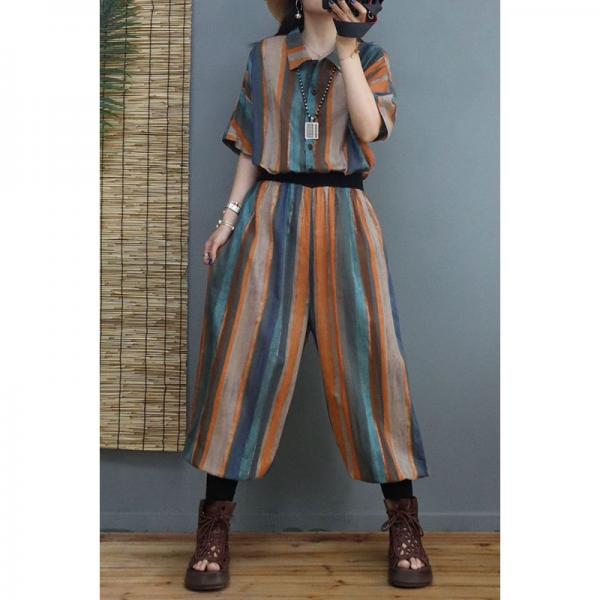 Colorful Striped Balloon Legs Jumpsuits Loose Printed Tapered Coveralls