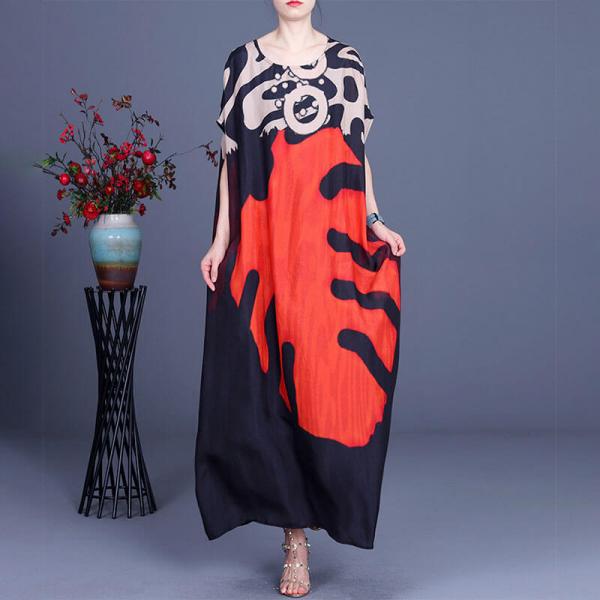 Pop Colored Pattern Plus Size Caftan Silk Cruise Dress